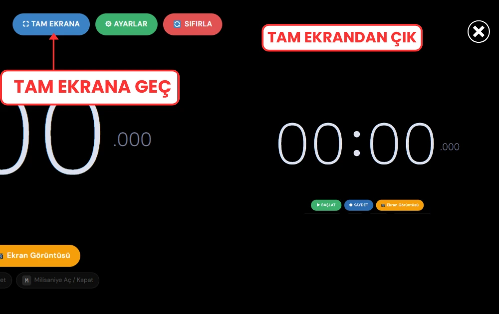 kronometre 3 FreeKronometre tam ekran moduna geçiş ve tam ekrandan çıkış
